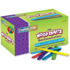 Creativity Street Bright Hues Wood Craft Sticks Craft - 4.50" Height x 0.37" Width x 8" Length - Assorted, Blue, Green, Yellow - 1000 / Box