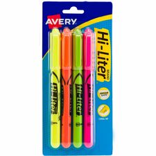 Avery&reg; Pen-Style, Assorted Colors, 4 Count (23545) Chisel Marker Point - Washable - Fluorescent Yellow, Fluorescent Pink, Fluorescent Orange, Fluorescent Green Ink - Water Based - Fluorescent Yellow, Fluorescent Pink, Fluorescent Orange, Fluorescent G