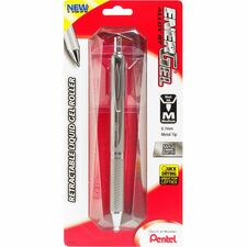 EnerGel EnerGel Alloy Retractable Gel Pens 0.7 mm Medium Pen Point - Refillable - Retractable - Black Ink - Gel-based - Metallic Silver Metal Barrel - Stainless Steel Tip - 1 / Pack
