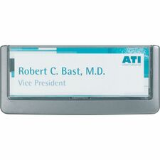 DURABLE CLICK SIGN 149x52.5 mm 5.9" Width x 2.1" Height x 0.6" Depth - Rectangular Shape - Door-mountable, Wall Mountable, Surface-mountable - Indoor - Acrylic, Plastic - Clear, Graphite - 1 Each
