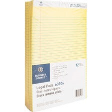 Business Source Legal Pads 50 Sheets - 0.34" Ruled - 16 lb Basis Weight - Legal - 8 1/2" x 14" Sheet Size - Canary Paper - Micro Perforated, Easy Tear, Sturdy Back - 1 Dozen