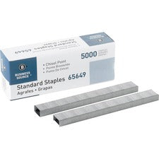 Business Source Standard Staples 1/4" Leg - 1/2" Crown - Holds 30 Sheet(s) - Chisel Point - Silver - 210 Per Strip - 5000 / Box