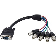 StarTech.com 1 ft Coax HD15 VGA to 5 BNC RGBHV Monitor Cable 1 ft Coaxial Video Cable for PC, Distribution Amplifier, Monitor, Video Device, Projector - First End: 1 x 15-pin HD-15 - Male - Second End: 5 x BNC Video - Female - Nickel Plated Connector - 28