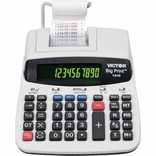 Victor 1310 Printing Calculator Thermal - Black Print - 9 lps - Date, Clock, Independent Memory - 12 Digits - LED - AC Supply Powered - 7.5" Height x 2.2" Width x 9.5" Length - White - 1 Each