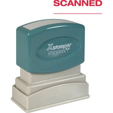 Xstamper Eco-Green SCANNED Pre-inked Stamp Message Stamp - SCANNED - 0.50" Impression Width - 100000 Impression(s) - Red - Plastic - Recycled - 1 Each