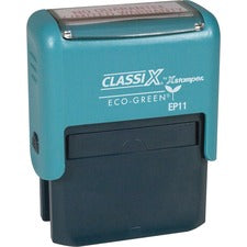 Xstamper ClassiX ECO Self-inking Message Stamp Custom Message/Date Stamp - 0.50" Impression Width x 1.50" Impression Length - Black - Plastic - Recycled - 1 Each