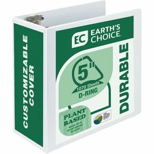 Samsill Earth's Choice Plant-based Durable View Binder 5" Binder Capacity - Letter - 8 1/2" x 11" Sheet Size - 1070 Sheet Capacity - Fastener(s): D-Ring - Pocket(s): 2 - Plastic, Chipboard - White - 1.76 lb - Recycled - Archival-safe, Clear Overlay, Locki