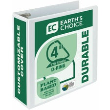 Samsill Earth's Choice Plant-based Durable View Binder 4" Binder Capacity - Letter - 8 1/2" x 11" Sheet Size - 775 Sheet Capacity - Fastener(s): D-Ring - Pocket(s): 2 - Plastic, Chipboard - White - 1.45 lb - Recycled - Archival-safe, Clear Overlay, Reusab