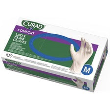 Curad Powder Free Latex Exam Gloves Medium Size - White - Textured - For Healthcare Working - 100 / Box