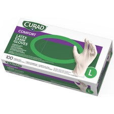 Curad Powder Free Latex Exam Gloves Large Size - White - Textured - For Healthcare Working - 100 / Box