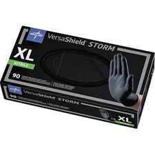 Medline VersaShield STORM Nonsterile Nitrile Gloves X-Large Size - Black - Textured, Latex-free - For Healthcare Working - 90 / Box