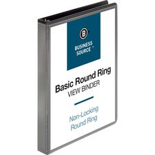Business Source Round-ring View Binder 1" Binder Capacity - Letter - 8 1/2" x 11" Sheet Size - 225 Sheet Capacity - Fastener(s): Round Ring - Pocket(s): 2, Internal - Polypropylene, Chipboard - Black - Wrinkle-free, Gap-free Ring, Clear Overlay, Non Locki