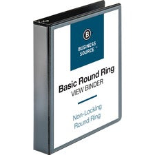 Business Source Round-ring View Binder 1 1/2" Binder Capacity - Letter - 8 1/2" x 11" Sheet Size - 350 Sheet Capacity - Fastener(s): Round Ring - Pocket(s): 2, Internal - Polypropylene, Chipboard - Black - Wrinkle-free, Gap-free Ring, Clear Overlay, Non L