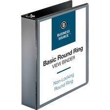 Business Source Round-ring View Binder 2" Binder Capacity - Letter - 8 1/2" x 11" Sheet Size - 475 Sheet Capacity - Fastener(s): Round Ring - Pocket(s): 2, Internal - Polypropylene, Chipboard - Black - Wrinkle-free, Gap-free Ring, Clear Overlay, Non Locki