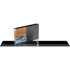 QuickFit Landscape Round Ring View Binder for Spreadsheets 1" Binder Capacity - Legal - 8 1/2" x 14" Sheet Size - Fastener(s): Round Ring - Pocket(s): 2, Internal - Black - Recycled - Heavy Duty, Locking Ring, Clear Overlay - 1 Each