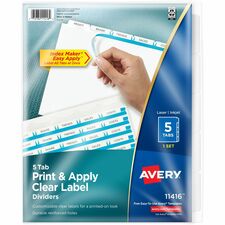 Avery&reg; Index Maker Index Divider 5 x Divider(s) - 5 - 5 Tab(s)/Set - 8.5" Divider Width x 11" Divider Length - 3 Hole Punched - White Paper Divider - White Paper Tab(s) - Durable, Tear Resistant, Hole-punched, Printable, Chlorine-free, PVC-free, Doubl