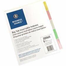 Business Source Reinforced Insertable Tab Indexes 5 Tab(s) - 2" Tab Width - 8.5" Divider Width x 11" Divider Length - Letter - 3 Hole Punched - Buff Divider - Manila Tab(s) - Mylar Reinforcement, Insertable, Reinforced Edges, Punched, Tear Resistant - 5 /