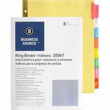 Business Source Reinforced Insertable Tab Indexes 8 x Divider(s) - 8 Tab(s)/Set - 1.50" Tab Width - 8.5" Divider Width x 11" Divider Length - Letter - 3 Hole Punched - Buff Divider - Manila Tab(s) - Mylar Reinforcement, Insertable, Reinforced Edges, Punch