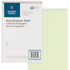 Business Source Steno Notebook 60 Sheets - Coilock - Gregg Ruled Margin - 6" x 9" Sheet Size - Green Tint Paper - Stiff-back, Sturdy - 1 Each