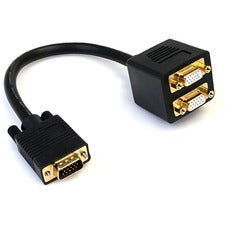 StarTech.com 1 ft VGA to 2x VGA Video Splitter Cable - M/F 1 ft VGA Video Cable for Splitter, Video Device, Monitor - First End: 1 x 15-pin HD-15 - Male - Second End: 2 x 15-pin HD-15 - Female - Splitter Cable - Gold Plated Connector - 28 AWG - Black - 1