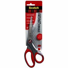 Scotch Precision Scissors - Bent Handles 8" Overall Length - Left/Right - Stainless Steel - Red, Gray - 1 Each