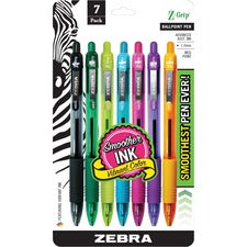 Zebra Z-Grip Retractable Ballpoint Pens 1 mm Medium Pen Point - Retractable - Assorted Ink - Assorted Barrel - 7 / Pack