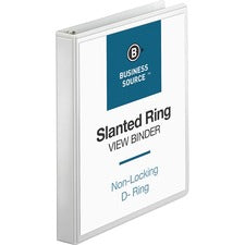 Business Source Basic D-Ring View Binder 1" Binder Capacity - Letter - 8 1/2" x 11" Sheet Size - 240 Sheet Capacity - 3 Ring(s) - Fastener(s): D-Ring - Polypropylene - White - 1.04 lb - Clear Overlay, Spine Label, Non-glare, Sturdy, Exposed Rivet - 1 Each