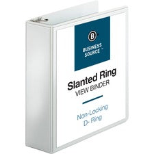 Business Source Basic D-Ring White View Binders 3" Binder Capacity - Letter - 8 1/2" x 11" Sheet Size - Fastener(s): D-Ring - Polypropylene - White - 1.70 lb - Clear Overlay - 1 Each
