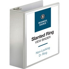 Business Source Basic D-Ring White View Binders 4" Binder Capacity - Letter - 8 1/2" x 11" Sheet Size - Fastener(s): D-Ring - Polypropylene - White - 1.75 lb - Clear Overlay - 1 Each