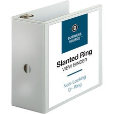 Business Source Basic D-Ring White View Binders 5" Binder Capacity - Letter - 8 1/2" x 11" Sheet Size - Fastener(s): D-Ring - Polypropylene - White - 2.10 lb - Clear Overlay - 1 Each