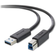Belkin SuperSpeed USB 3.0 Cable 10 ft USB Data Transfer Cable for Printer, Scanner, Portable Hard Drive, Keyboard - First End: 1 x 9-pin USB 3.0 Type A - Male - Second End: 1 x 9-pin USB 3.0 Type B - Male - Shielding - Black - 1 Each