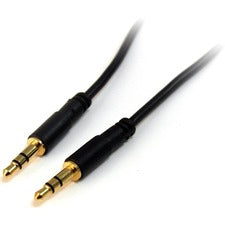 StarTech.com 1 ft Slim 3.5mm Stereo Audio Cable - M/M 1 ft Mini-phone Audio Cable for Audio Device, iPhone, MP3 Player, iPod, Headphone, Sound Card - First End: 1 x Mini-phone Stereo Audio - Male - Second End: 1 x Mini-phone Stereo Audio - Male - Gold Pla