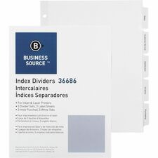 Business Source Punched Tabbed Laser Index Dividers 5 Blank Tab(s) - 5 Tab(s)/Set - 11" Divider Width - 3 Hole Punched - White Paper Divider - White Tab(s) - 100% Recycled - Mylar Reinforcement, Reinforced, Punched - 5 / Pack