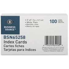 Business Source Plain Index Cards 5" Width x 3" Length - 100 / Pack