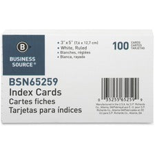 Business Source Ruled Index Cards 5" Width x 3" Length - 100 / Pack