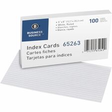 Business Source Ruled Index Cards 8" Width x 5" Length - 100 / Pack