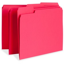 Business Source 1/3 Tab Cut Letter Recycled Top Tab File Folder 8 1/2" x 11" - Top Tab Location - Assorted Tab Position - 11 pt. - 1 Plys - Red - 10% Recycled - 100 / Box