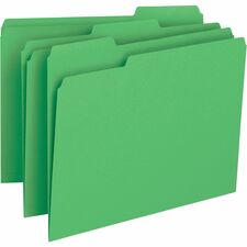 Business Source 1/3 Tab Cut Letter Recycled Top Tab File Folder 8 1/2" x 11" - Top Tab Location - Assorted Tab Position - 11 pt. - 1 Plys - Green - 10% Recycled - 100 / Box