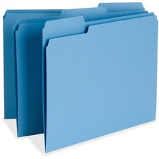 Business Source 1/3 Tab Cut Letter Recycled Top Tab File Folder 8 1/2" x 11" - Top Tab Location - Assorted Tab Position - 11 pt. - 1 Plys - Blue - 10% Recycled - 100 / Box
