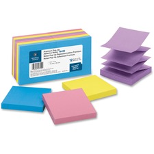 Business Source Reposition Pop-up Adhesive Notes 3" Flag/Note Width x 3" Flag/Note Length - Square - Assorted - Removable, Repositionable, Solvent-free Adhesive - 12 / Pack