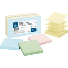Business Source Reposition Pop-up Adhesive Notes 3" Flag/Note Width x 3" Flag/Note Length - Square - Assorted Pastel - Removable, Repositionable, Solvent-free Adhesive - 12 / Pack
