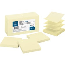 Business Source Reposition Pop-up Adhesive Notes 3" Flag/Note Width x 3" Flag/Note Length - Square - Yellow - Removable, Repositionable, Solvent-free Adhesive - 12 / Pack