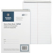 Business Source Steno Notebook 60 Sheets - Wire Bound - Gregg Ruled Margin - 15 lb Basis Weight - 6" x 9" Sheet Size - White Paper - Stiff-back - 1 Each