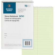 Business Source Steno Notebook 70 Sheets - Wire Bound - Gregg Ruled Margin - 15 lb Basis Weight - 6" x 9" Sheet Size - Green Paper - Stiff-back - 1 Each
