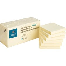 Business Source Yellow Repositionable Adhesive Notes 3" Flag/Note Width x 3" Flag/Note Length - Square - Yellow - Repositionable, Solvent-free Adhesive - 12 / Pack