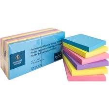 Business Source 3x3 Extreme Colors Adhesive Notes 100 - 3" Flag/Note Width x 3" Flag/Note Length - Square - Assorted - Repositionable, Solvent-free Adhesive - 12 / Pack