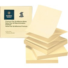 Business Source Reposition Pop-up Adhesive Notes 3" Flag/Note Width x 3" Flag/Note Length - Square - Yellow - Removable, Repositionable, Solvent-free Adhesive, Fanfold, Pop-up - 24 / Pack