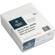 Business Source Plain Memo Pads 100 Sheets - Plain - Glued - Unruled Front Ruling - 15 lb Basis Weight - 3" x 5" Sheet Size - White Paper - Chipboard Backing - 1 Dozen