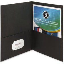 Business Source Letter Recycled Pocket Folder 8 1/2" x 11" - 100 Sheets Capacity - 2 Inside Front & Back Pocket(s) - Paper - Black - Card Holder - 35% Recycled - 25 / Box