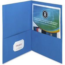 Business Source Letter Recycled Pocket Folder 8 1/2" x 11" - 100 Sheets Capacity - 2 Inside Front & Back Pocket(s) - Paper - Blue - Card Holder - 35% Recycled - 25 / Box